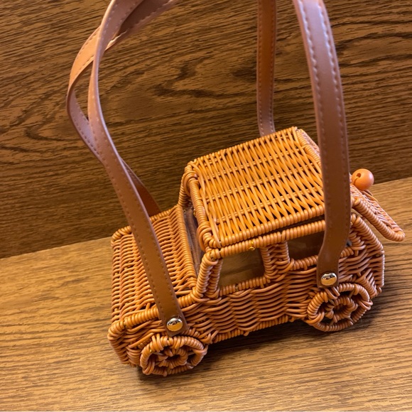 Tommy Bahama Tan Woven Rattan Car-Shaped Satchel - Picture 6 of 16